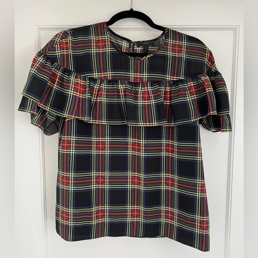 J. Crew. Tartan plaid ruffle top. Size 8.